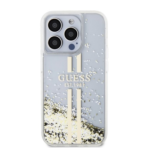 Guess PC|TPU Liquid Glitter Gold Stripe Case for iPhone 15 Pro Transparent image 2