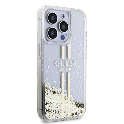 Guess PC|TPU Liquid Glitter Gold Stripe Case for iPhone 15 Pro Transparent image 3