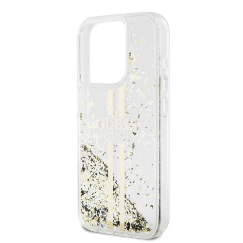 Guess PC|TPU Liquid Glitter Gold Stripe Case for iPhone 15 Pro Transparent image 4