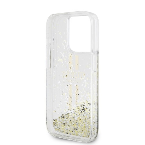 Guess PC|TPU Liquid Glitter Gold Stripe Case for iPhone 15 Pro Transparent image 5