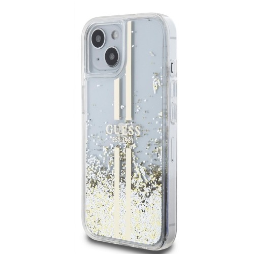 Guess PC|TPU Liquid Glitter Gold Stripe Case for iPhone 15 Plus Transparent image 1
