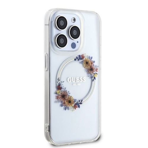 Guess PC|TPU Flowers Ring Glossy Logo MagSafe Case for iPhone 15 Pro Max Transparent image 3