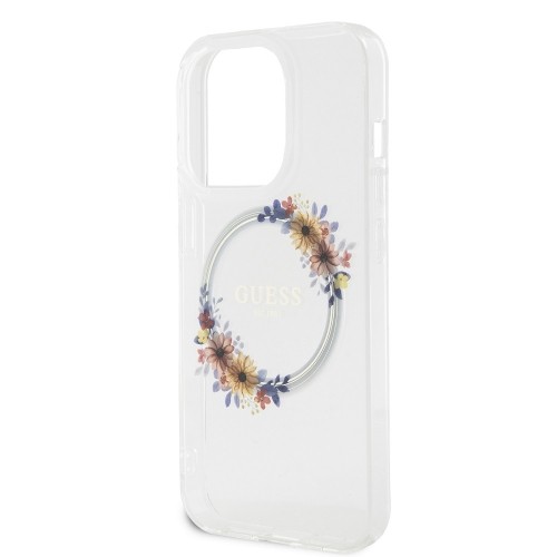 Guess PC|TPU Flowers Ring Glossy Logo MagSafe Case for iPhone 15 Pro Max Transparent image 4