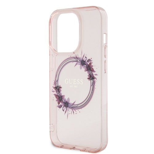 Guess PC|TPU Flowers Ring Glossy Logo MagSafe Case for iPhone 15 Pro Max Pink image 4