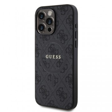 Guess PU Leather 4G Colored Ring MagSafe Case for iPhone 15 Pro Max Black