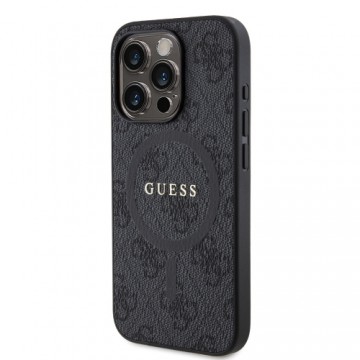 Guess PU Leather 4G Colored Ring MagSafe Case for iPhone 15 Pro Black