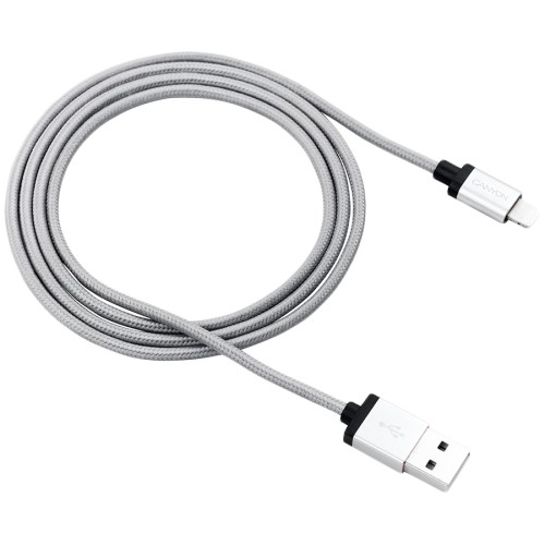 CANYON MFI-3, Charge & Sync MFI braided cable with metalic shell, USB to lightning, certified by Apple, 1m, 0.28mm, Dark gray image 1