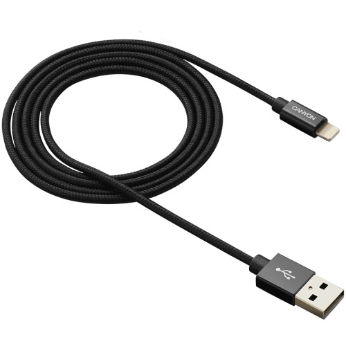 CANYON MFI-3, Charge & Sync MFI braided cable with metalic shell, USB to lightning, certified by Apple, cable length 1m, OD2.8mm, Black image 3