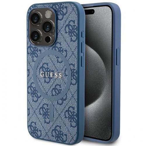 Guess GUHMP15LG4GFRB iPhone 15 Pro 6.1" niebieski|blue hardcase 4G Collection Leather Metal Logo MagSafe image 1