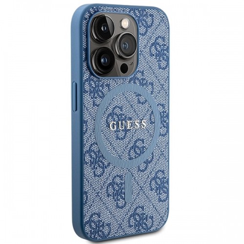 Guess GUHMP15LG4GFRB iPhone 15 Pro 6.1" niebieski|blue hardcase 4G Collection Leather Metal Logo MagSafe image 4