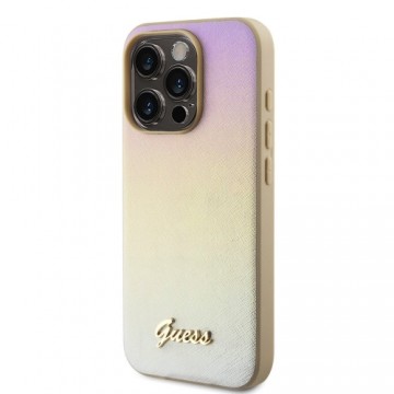 Guess PU Leather Iridescent Metal Script Case for iPhone 15 Pro Max Gold