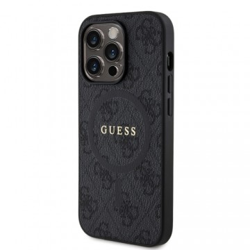 Guess PU Leather 4G Colored Ring MagSafe Case for iPhone 14 Pro Black