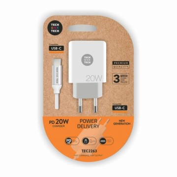 Sienas Lādētājs + USB Kabelis-C Tech One Tech Balts 20 W