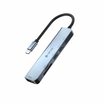 Devia adapter HUB 5in1 USB-C 3.1 to 3x USB 3.0 + SD|TF + PD deep gray
