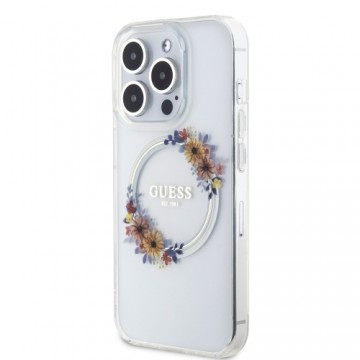 Guess PC|TPU Flowers Ring Glossy Logo MagSafe Case for iPhone 14 Pro Transparent