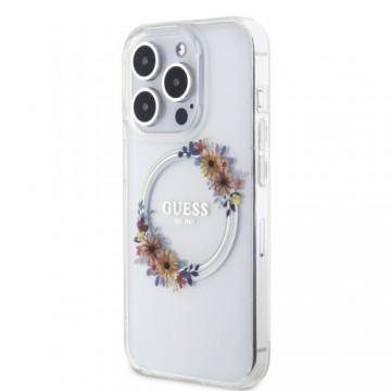 Guess PC|TPU Flowers Ring Glossy Logo MagSafe Case for iPhone 13 Pro Transparent