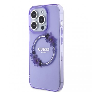 Guess PC|TPU Flowers Ring Glossy Logo MagSafe Case for iPhone 15 Pro Purple