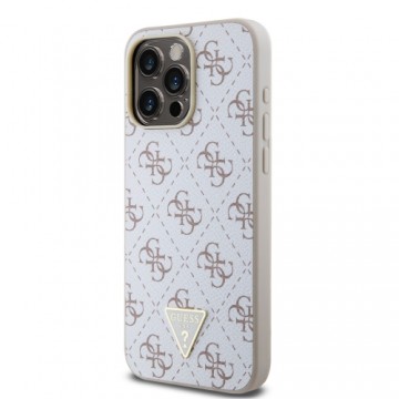 Guess PU Leather 4G Triangle Metal Logo Case for iPhone 15 Pro Max White