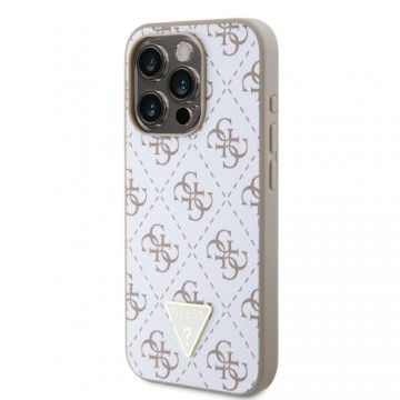 Guess PU Leather 4G Triangle Metal Logo Case for iPhone 15 Pro White