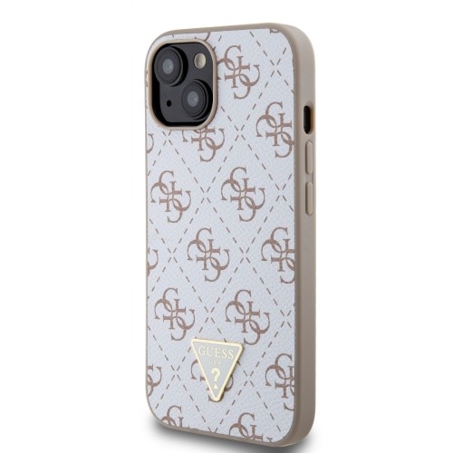 Guess PU Leather 4G Triangle Metal Logo Case for iPhone 15 White image 1