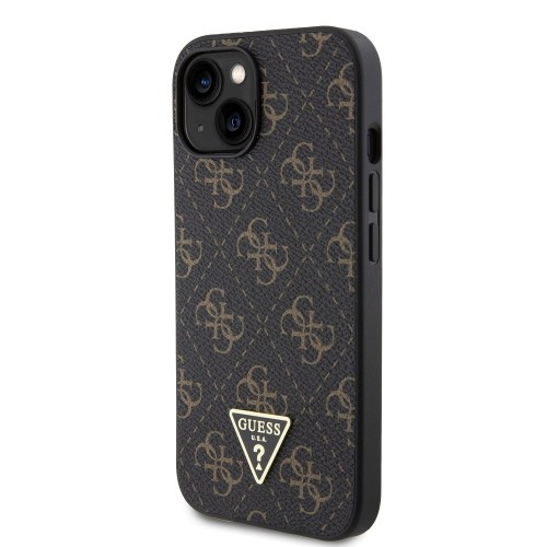 Guess PU Leather 4G Triangle Metal Logo Case for iPhone 15 Black image 1