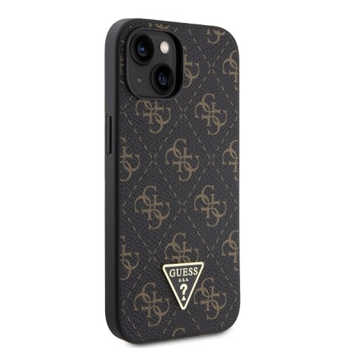 Guess PU Leather 4G Triangle Metal Logo Case for iPhone 15 Black image 3