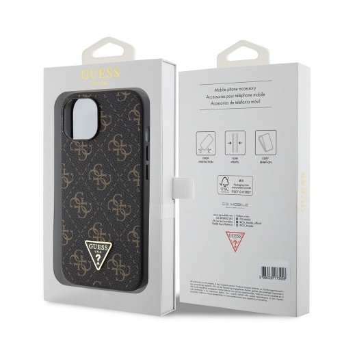 Guess PU Leather 4G Triangle Metal Logo Case for iPhone 15 Black image 5