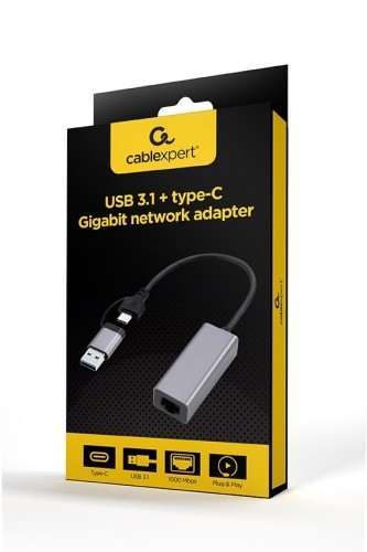 Gembird A-USB3AC-LAN-01 USB 3.1 + type-C Gigabit network adapter, space grey image 2