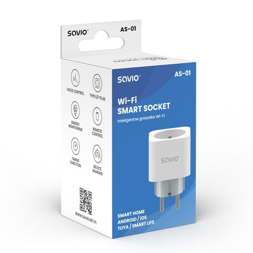 SAVIO WI-FI smart socket, 16A, AS-01, White image 3