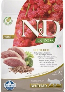 FARMINA N&D Quinoa Cat Duck, Broccoli, Asparagus Neutered Adult  - dry cat food - 300 g