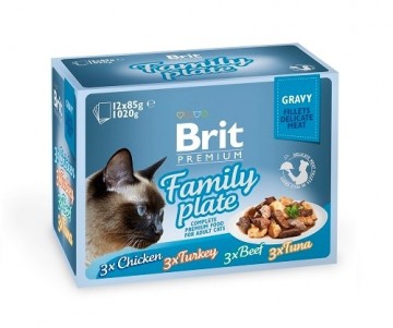 BRIT Premium Cat Pouch Gravy Fillet Family Plate - wet cat food - 12 x 85g