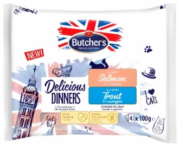 BUTCHER'S Delicious Dinners Salmon, Trout - wet cat food - 4 x 100g