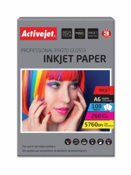 Activejet AP6-260GR100 photo paper for ink printers; A6; 100 pcs, 10x15