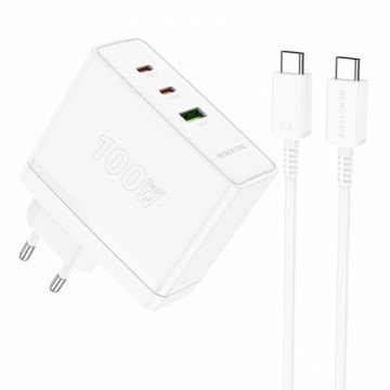 OEM Borofone Wall charger BN11 Imperial - USB + 2xType C - QC 3.0 PD 100W with Type C to Type C cable white
