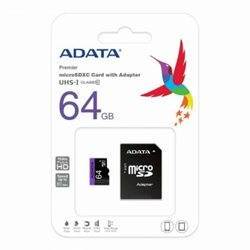 Mikro SD Atmiņas karte ar Adapteri Adata CLASS10 64 GB
