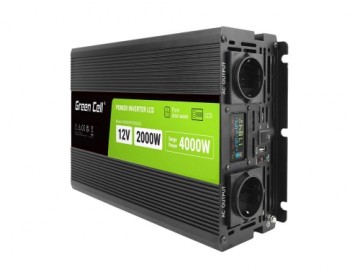Green Cell PowerInverter LCD 12V 2000W/40000W car inverter with display - pure sine wave