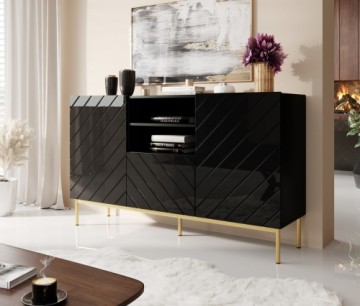 Cama Meble ABETO chest of drawers on golden steel frame 150x42x90 black/black gloss