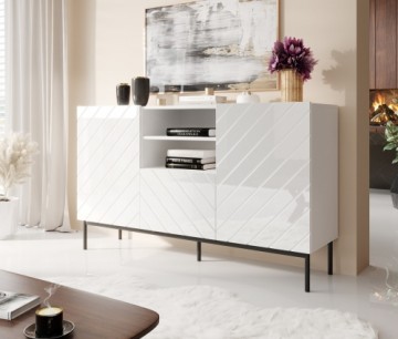 Cama Meble ABETO chest of drawers on black steel frame 150x42x90 white/gloss white