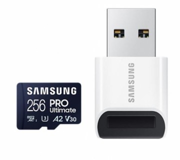 Samsung MicroSD Card with Card Reader PRO Ultimate 256 GB  microSDXC Memory Card  Flash memory class U3  V30  A2