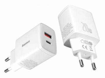 PS Baseus Компактное быстрое зарядное устройство USB + USB-C QC 3.0 PD 3.0, 20 Вт, белый.