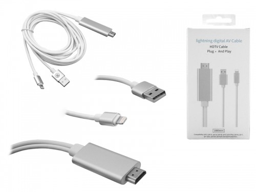IPHONE MHL HDMI|Zibens+USB kabelis, 2M, HQ. image 3