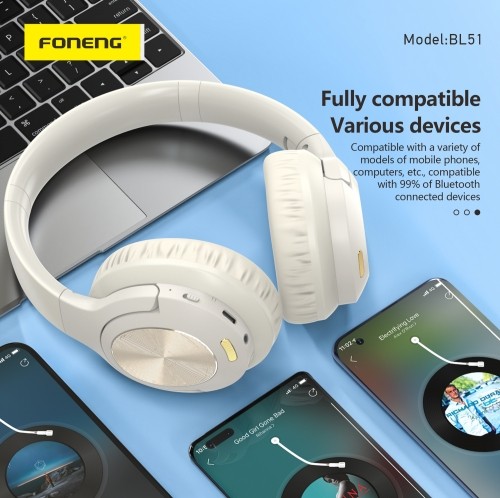OEM Foneng Bluetooth headphones BL51 beige image 5