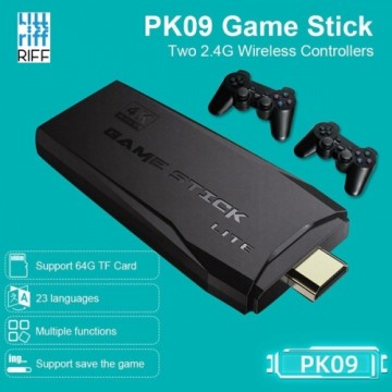 RIFF PK-09 Lite HDMI Retro Mini 4K Spelu Konsole Linux 4100 Video Atskanotaja Spelu Konsole ar Bezvadu Kontrolieriem 64 GB Melns 47522190080