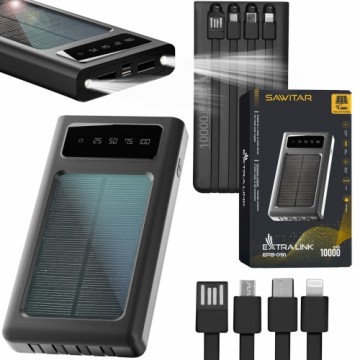 Extralink EPB-091 10000mAh Black | Powerbank | Solar Power bank, USB-C