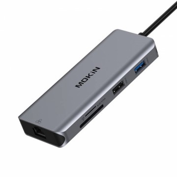 MOKiN 9in1 Laptop Docking Station USB C to 2x USB 3.0 + USB 2.0 + 2x HDMI + SD|TF + RJ45 + PD (silver)
