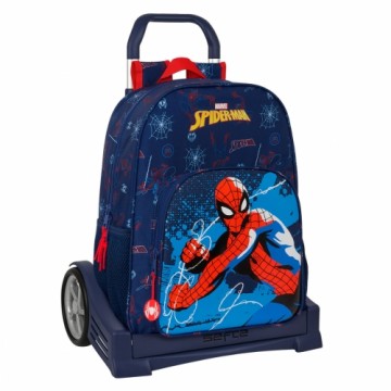 Skolas mugursoma ar riteņiem Spider-Man Neon Tumši Zils 33 x 42 x 14 cm