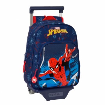 Skolas mugursoma ar riteņiem Spider-Man Neon Tumši Zils 27 x 33 x 10 cm