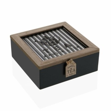 Коробочка для чая Versa Чёрный Металл Деревянный MDF 16,5 x 16,5 x 6,5 cm