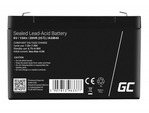 Green Cell AGM40 UPS battery Sealed Lead Acid (VRLA) 6 V 15 Ah image 4