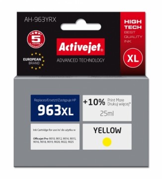 Activejet AH-963YRX Ink (replacement for HP 963XL 3JA29AE; Premium; 1760 pages; 25 ml, yellow)